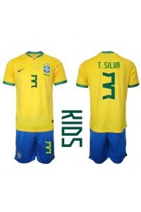 Brasilia Thiago Silva #3 Jalkapallovaatteet Lasten Kotipeliasu MM-kisat 2022 Lyhythihainen (+ Lyhyet housut)